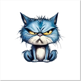 funny blue cat Posters and Art